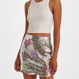 HP🎉 Express High Waisted Sequin Floral Scalloped Hem Mini Skirt